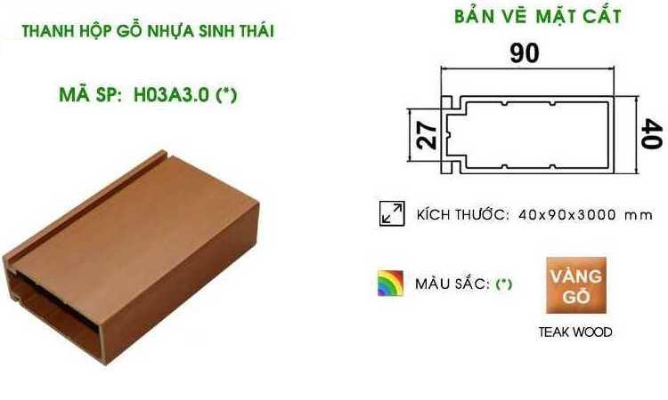 Thanh lam WPVC 40x90mm H03A30