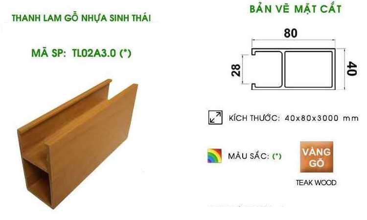 Thanh lam WPVC 40x80mm TL02A30
